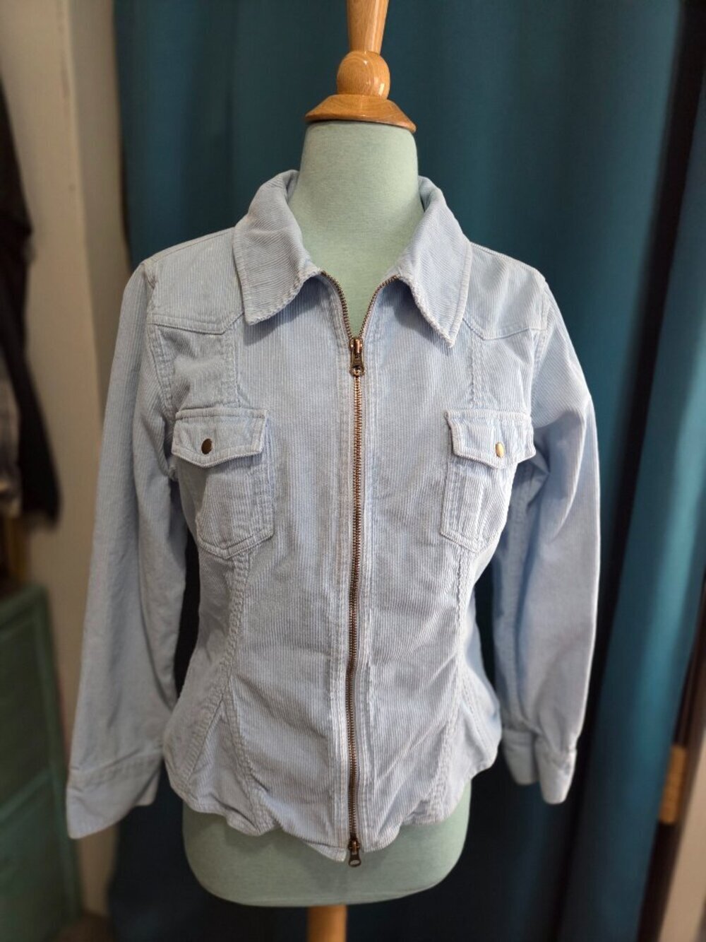 Vintage Corduroy Button-Down Jacket | Baby Blue Upcycle Project- L